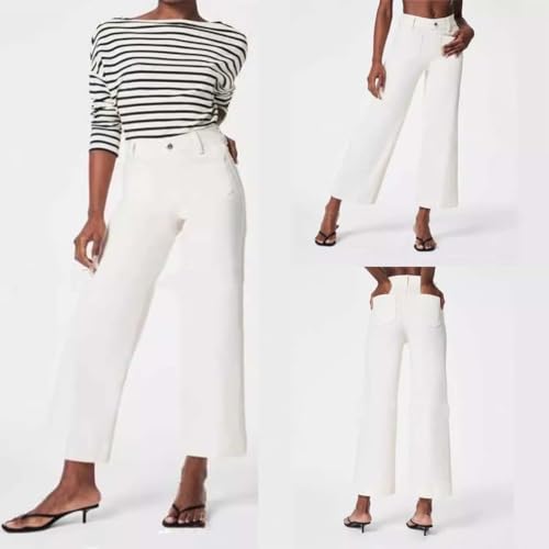 Tummy Control Cropped Wide-Leg Jeans for Women,Cropped Jeans，Cropped Wide Leg Pants with Patch Pocket4