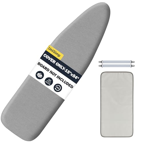 Image of Ironing Board Cover and Pad 15 inchx54 inch Extra Thick Natural Cotton, Scorch and Stain Resistant Padding, Standard Size Iron Board Cover with Fasteners Heavy Duty Elastic Edge, Heatproof Gray