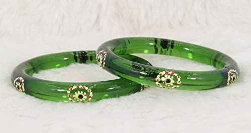 Image of NMII Traditional Glass With Diamond Cutting Pattern Glossy Finished Stylish Kada Set For Women And Girls | Crystal Glass Kada Bangles Set For Wedding, Festive