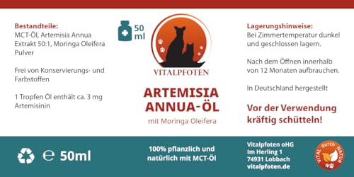 Vitalpfoten Artemisia Annua Öl für Hunde, Katzen und Haustiere 50ml Ratio Extrakt 50:1, alkoholfrei, ohne Zusatzstoffe
