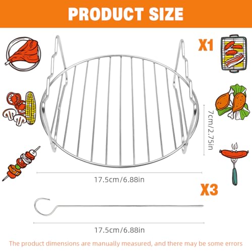 Image of Supvox Grill Stand, Air Fryer Stand, 6.88 in Round Grill Rack with 3Pcs Skewers
