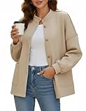 Disamer Jackets for Women Fall Fashion 2025 Casual Bomber Jacket Varsity Lantern Long Sleeve Outerwear Button Down Coat,Apricot,Large