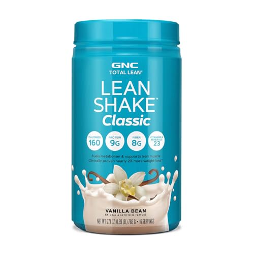 GNC Lean Shake Classic Meal Replacement Powder, Clinically Proven Weight Management, High Fiber with 23 Vitamins and Minerals, Healthy Cholesterol Levels, 9g Protein, Oat Fiber, Vanilla Bean, 16