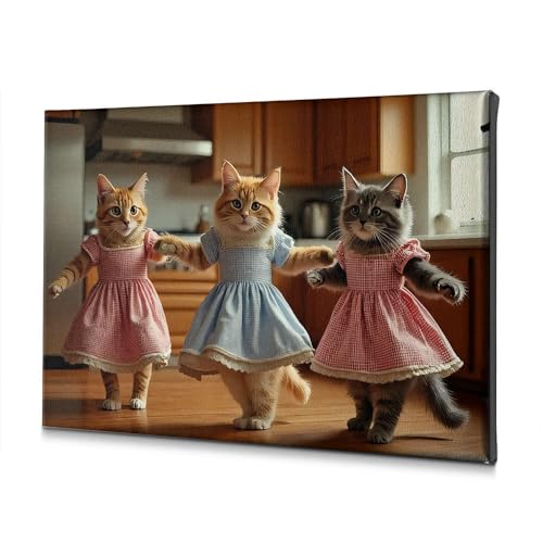 Toile chats de cuisine en robe déco murale rétro et poétique