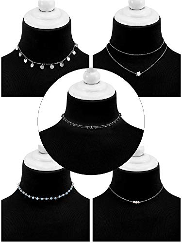 BBTO 9 Pieces Women Girls Sliver Layered Chain Choker Necklace Layered Pendant Choker Jewelry Set3