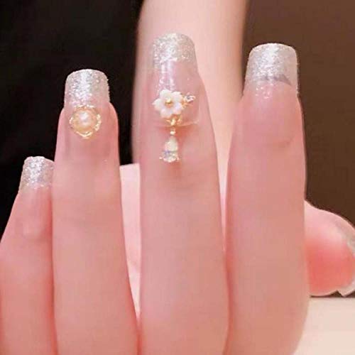 TJJF 24Pcs Full Cover Square Drücken Sie auf die Nägel Glitter Transparente Farbe Gefälschte Finger 3D Flower Charm… – Bild 3