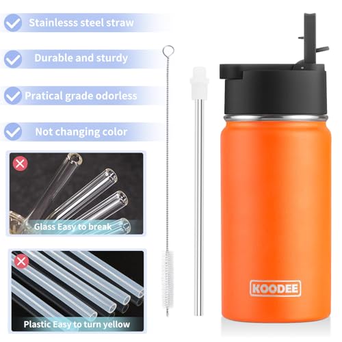 Image of koodee Water Bottle with Straw-12 oz Stainless Steel Double Wall Vacuum Insulated Wide Mouth Flask Metal Sports Water Bottle BPA Free (Mango Yellow)