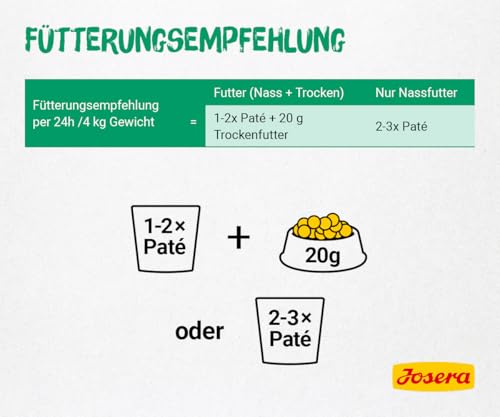 JOSERA Paté Ente & Huhn mit Petersilie (16 x 85 g) | Adult | Premium Nassfutter für ausgewachsene Katzen | Pastete Ente & Huhn | Lachsöl | getreidefrei | Katzenfutter nass im Frischebeutel |16er Pack