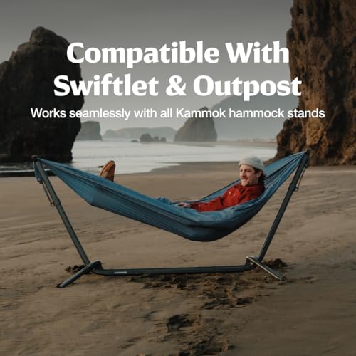 Image of Kammok Wallaby Lightweight Hammock with Straps - Portable Hammock for Backyard, Park, Camping, Campus, Patios or Hiking - Built for Everyday Use - Durable Ripstop Nylon, Easy Setup - Glacier Blue