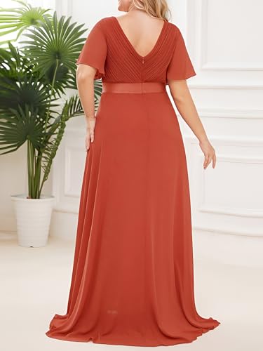 Ever-Pretty Plus Women's V Neck Mother of The Bride Dress Chiffon A Line Maxi Plus Size Evening Dress with Sleeves 09890-DAPH2