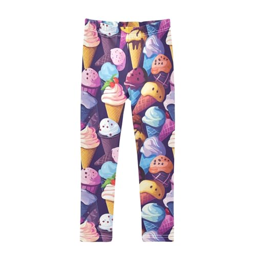Colorful Ice Cream Cartoon Girls Casual Leggings for Kids Printed Long Pant Bottoms Stretch and Soft