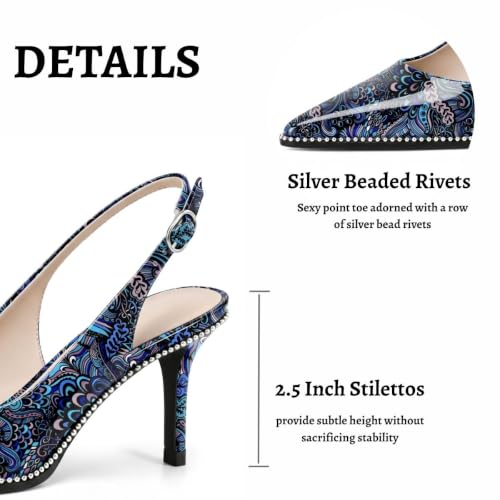 Image of YODEKS Slingback Heels for Women Pointy Toe Beaded Heels Close Toe Kitten Heel Pumps 2.5 Inch Stiletto Pumps Wedding Party Dressy Shoes