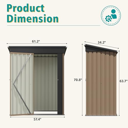 Image of GUNJI 5 x 3 FT Shed Outdoor Storage Shed Metal Garden Shed with Lockable Door Outside Waterproof Tool Shed for Backyard, Patio, Lawn (Brown)