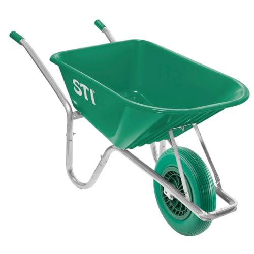 STI Carriola Verde 110lt portata 180kg Ruota Antiforatura Acciaio e Vasca in Polipropilene alta resistenza giardino cantiere muratura