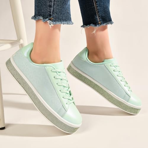 Image of UUBARIS Women's Glitter Tennis Sneakers Neon Dressy Sparkly Sneakers Rhinestone Bling Wedding Bridal Shoes Shiny Sequin Shoes