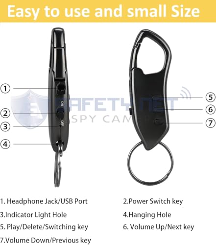 Image of SAFETYNET Small Keychain Audio Voice Recorder MP3 Playback Dictaphone Keychain Recorder Indoor Outdoor Small Sized and Portable (16GB Inbuilt)