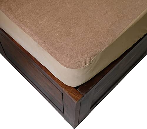 Image of Waterproof Mattress Protector Double Size 78x48 - Waterproof Terry Cotton Mattress Protector /Bed Cover Double Size Bed - Beige Color - Water Proof Mattress Protector for Kids Urine