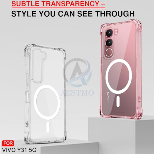 Image of AESTMO Clear Back Cover for Vivo Y31 5G | 360 Protection | Transparent Back Cover for Vivo Y31 5G (PC + TPU, Compatible with MagSafe Accessories, Transparent Bumper)
