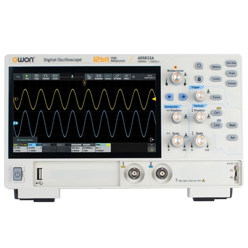Image of OWON Oscilloscope ADS822A 200MHz Dual Channel Digital Oscilloscope 12 Bits Vertical Resolution 1.25GSa /s Sample Rate with 50M Memory Depth 7 inch LCD Display Lab Oscillograph