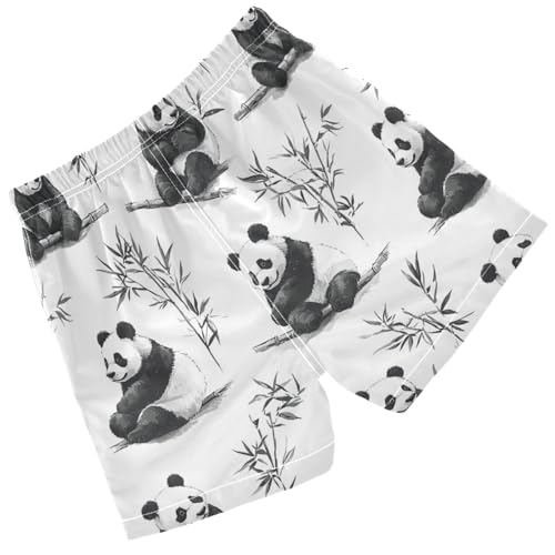 Pigsaly Boys' Swim Board Shorts Funny Watercolor Black White Pandas Boy's Swim Trunks Kids Swimwear 2T2