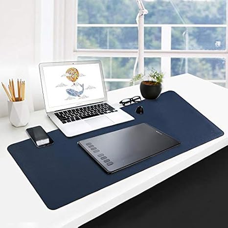 GUBEE PU Leather Multifunctional Office Desk Pad Mat,Waterproof Non-Slip Anti-Dirty Mouse Pad Mat for Office and Home,Travel,Large Size 31.5x15.75x0.08inch (Dark Blue+Yellow)
