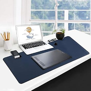 GUBEE PU Leather Multifunctional Office Desk Pad Mat,Waterproof Non-Slip Anti-Dirty Mouse Pad Mat for Office and Home,Travel,Large Size 31.5x15.75x0.08inch Dark Blue+Yellow