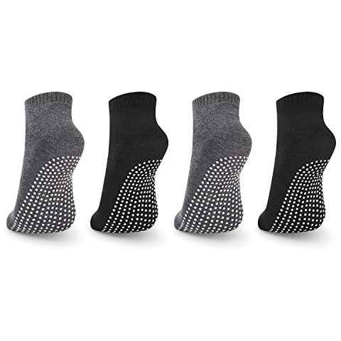 NEWCHAO Anti Slip Socks Non Skid Grip Socks,4 pairs Unisex for Yoga Home Workout Barre Pilates Pregnancy Hospital Men Women in Black and Grey Cover