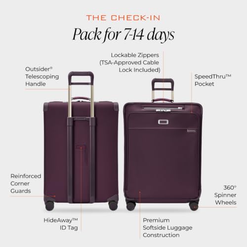 Image of Briggs & Riley 29 inch Large Expandable Spinner - Checked Luggage for Travel, Suitcases with Wheels, Softside Rolling Bag for Men & Women, Self-Repairing Zipper - Baseline Collection, Plum