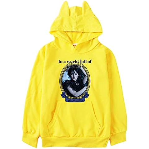 Rainbow Friends Fashion Wednesday Addams Merch Girls Addams Family Cat's Ear Shaped Hoodie (yellow,140cm,7 Years,8 Years) Cover