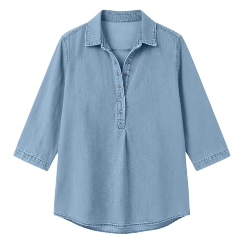 Denim Button Down Shirt Women 3/4 Sleeve Oversized Collared Jean Shirt - image 4