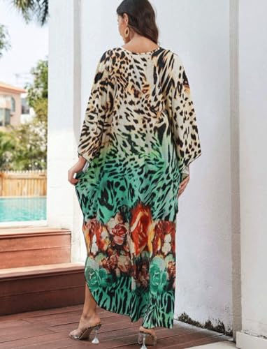 Image of KECVOT Kaftan Dresses for Women Plus Size Batwing Sleeve Caftans Long Bathing Suit Cover Up Maxi Beach Dress Loungewear