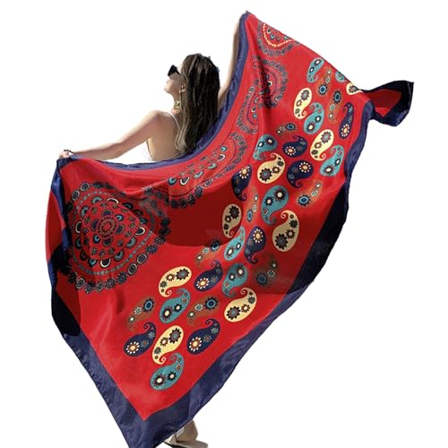 Châle de protection solaire femme long foulard ethnique d'été léger