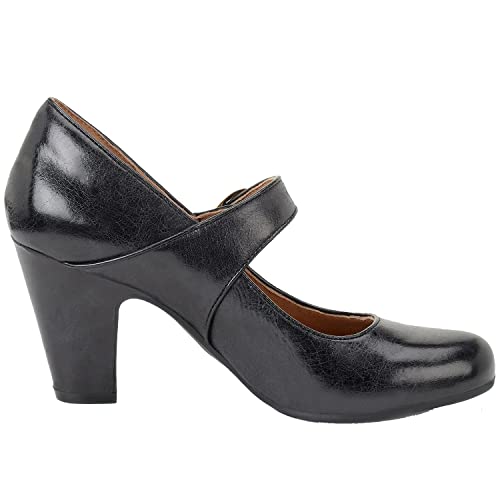 Image of SHODENSE Women Vintage Chunky High Heel Mary Jane Shoes Round Closed Toe Ankle Strap Dress Sandals 3 inch Block Heels Mary Jane Lolita Pumps Two-Toned Patchwork Buckle Office Lady Wedding Retro 4-11 M US