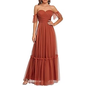 Ever-Pretty Women’s Maxi Sweetheart Off-Shoulder Ruched Tulle Evening Dresses 50126-USA