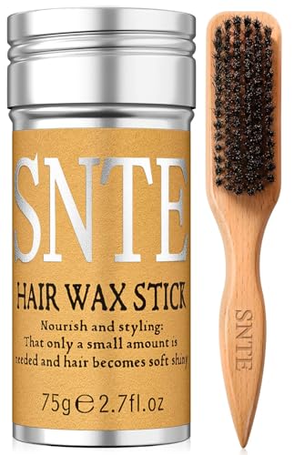 Slick Back Hair Brush, Hair Wax Stick Set - Boar Bristle Brush for Fine to Medium Hairs - Smooth Flyaways, Frizz & Baby Hairs, Sleek Ponytails Buns Updos