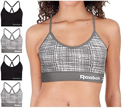 Reebok Women's Bra – Seamless Performance Cami Bralette (4 Pack), Size Large, Gray Jacquard/Black