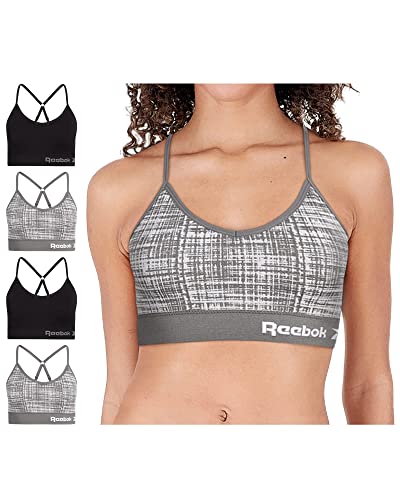 Reebok Women's Bra – Seamless Performance Cami Bralette (4 Pack), Size Large, Gray Jacquard/Black #TOP5