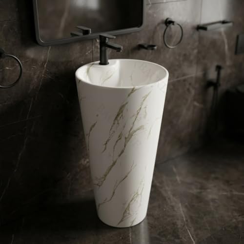 Image of Backline Pedestal Wash Basin| Free Standing Pedestal Basin 7 Years Warranty | One Piece Basin for Bathroom /Office /Living Room /Restaurant (Size - 15 x 15 x 34 Inch) (White Glossy)