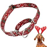 Christmas Martingale Collar for Dogs with Snowflakes and Christmas Trees, Adjustable No Slip Dog Training Collar Soft Nylon Dog Collars, Great for Whippets, Greyhounds and More (M)