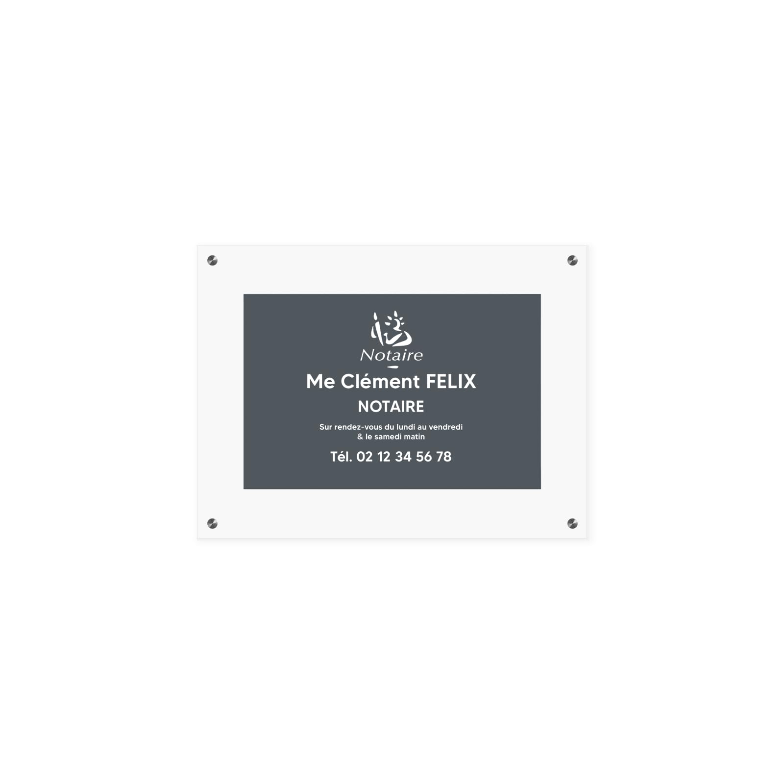 DECOHO - Plaque professionnelle personnalisée avec Symbole pour notaire, office notarial - Gris lettres blanches Support plexi