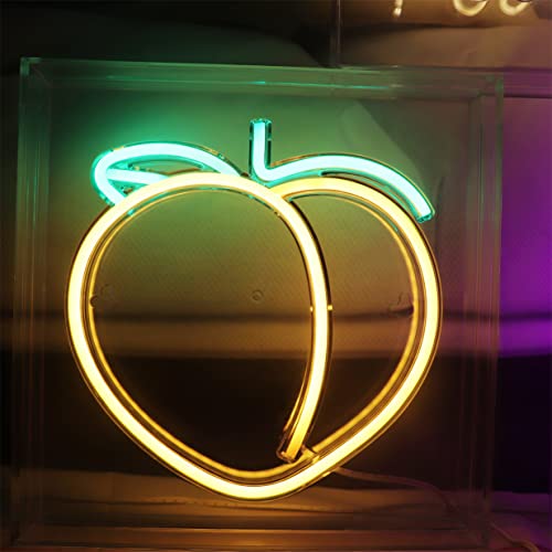 Nordstylee Caja de luz LED en forma de melocotón letrero de neón bonita luz nocturna decorativa letrero USB regalo para escritorio hogar habitación bar fiesta eventos de vacaciones (verde y amarillo)