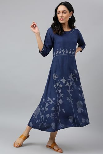 Image of W for Woman Women's Rayon Relaxed Fit Casual Floral Kurta with Kantha Details