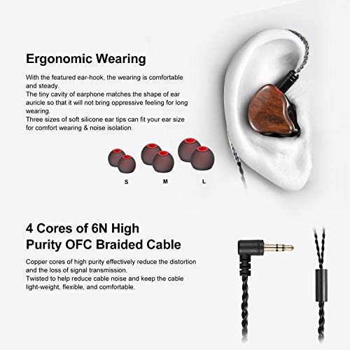 Image of DEMAKE in Ear Monitor with Detachable 3.5mm Cable, with Mic | HiFi IEM, Dual Dynamic Driver Wired Earbuds, Noise Canceling In Ear Headphones for Singers & Audiophiles(Wood Grain)