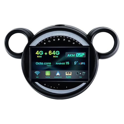 MISONDA 4G+64G Stéreo Autoradio Android 15 para BMW Mini Cooper Countryman R60 2010 2016  9 Pulgadas IPS  Cámara y Mic con GPS Navigation+DSP+Carplay+Android Auto Soporte BT5.0/WLAN/SWC/Dab/RDS/FM