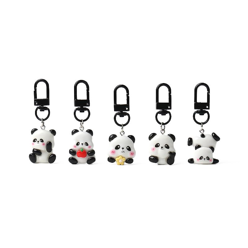 [Uruoi Carry] パンダキーホルダー 5個セット 手作り レジン 可愛い デザイン バッグチャーム キーリング ギフト プレゼント 女の子 癒し お揃い 韓国風