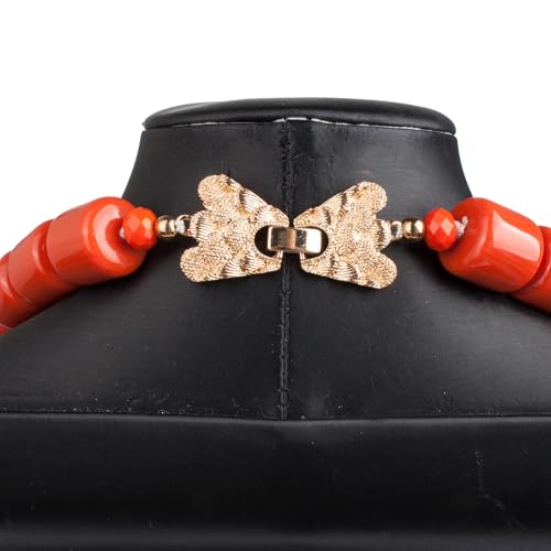 1Row Nigerian Jewelry Sets for Men,Orange Resin Beads,Chunky Multilayer Statement Choker Necklace,African Wedding Beads without Earrings4