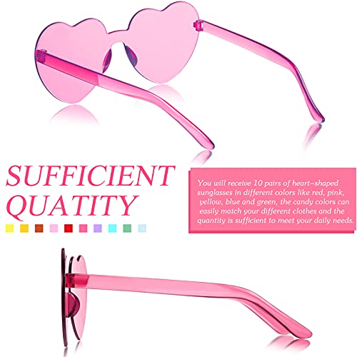 TOODOO 10 Pairs Heart Shaped Sunglasses Rainbow Sunglasses Candy Color Rimless Glasses for Women Girl Party Favor3