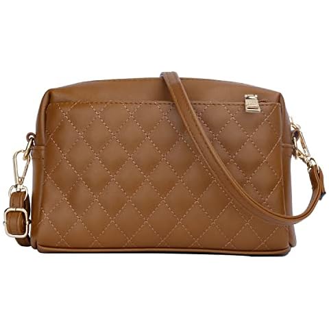 KKXIU Triple Zip Lightweight Small Crossbody Bags for Women Quilted Shoulder Purses and Handbags, B-brown Cover
