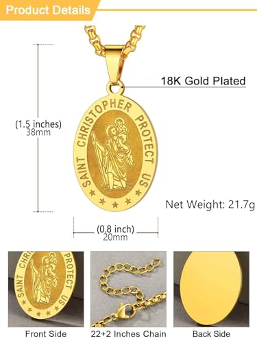 Image of U7 Saint Michael Necklace for Men,Stainless Steel /18K Gold Plated St Michael Archangel /Saint Benedict /Saint Christopher Pendant Amulet Necklace for Men Women