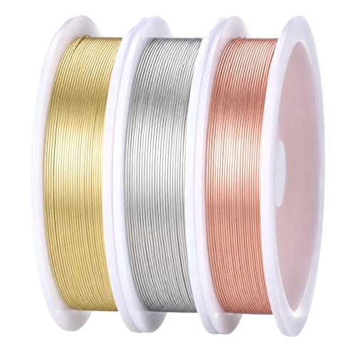 28 Gauge Wire for Jewelry Making 3 Rolls Copper Jewelry Wires 32 Feet Beading Wires Bracelet Bead Wire for DIY Art Craft Pendant Jewelry-Making 3 Colors